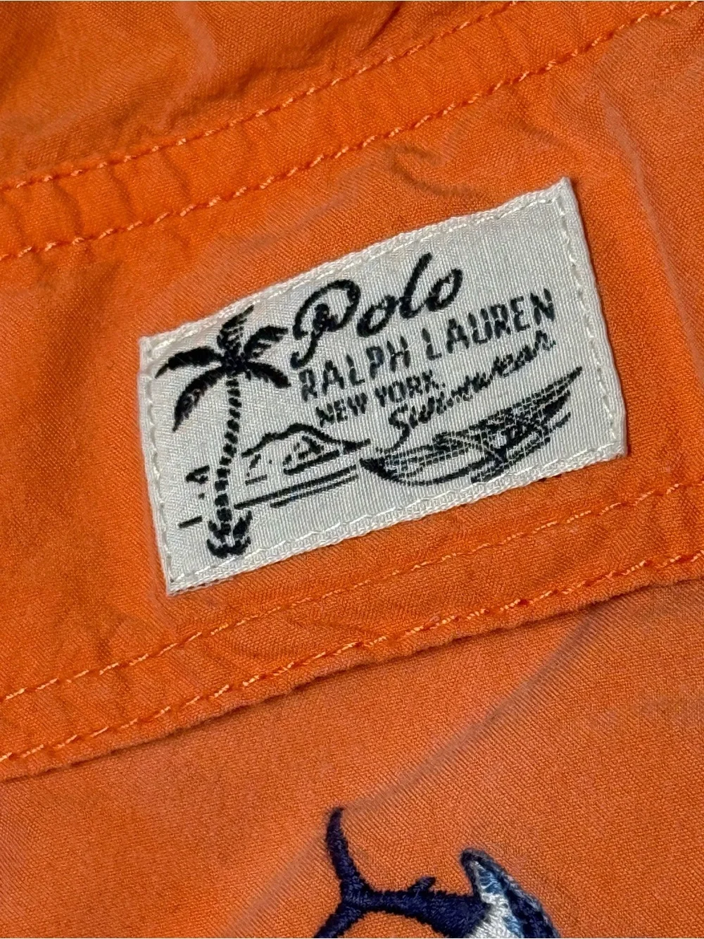 Polo by Ralph Lauren Vintage Embroidered Shark Men's Swim Trunks Sz M *Flaw*